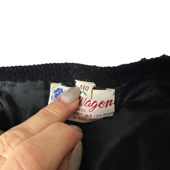 Vtg Black Beaded Floral Embellished Wool Angora Rabbit Cardigan Sweater Women M - Picture 5 of 8